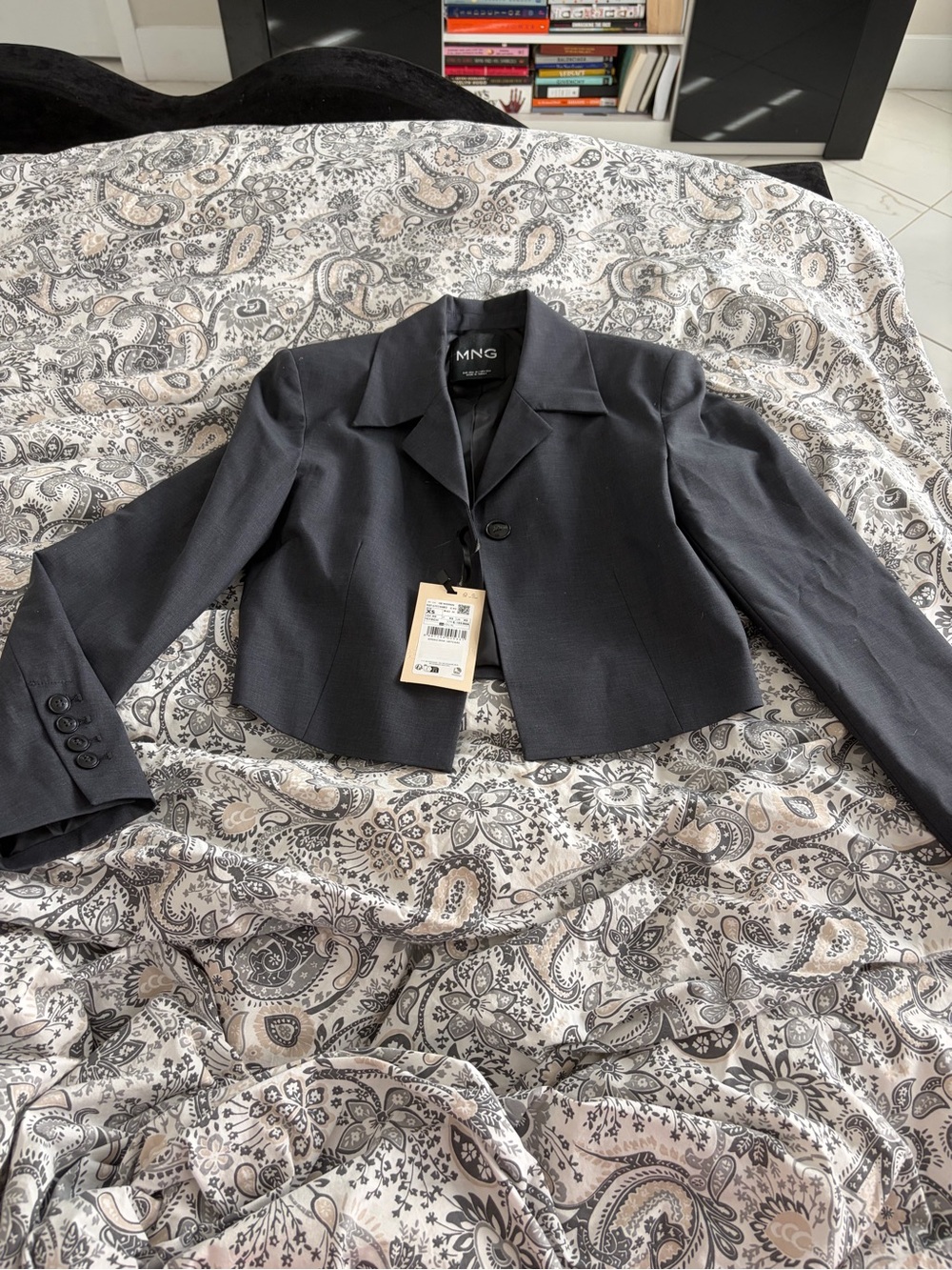 Mango Charcoal Cropped Blazer Jacket
